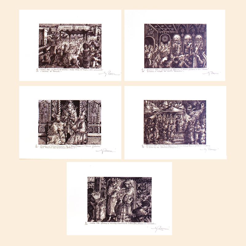 Cinque stampe  (XX sec.)  - Asta Stampe e acquerelli - San Luca Casa d'Aste