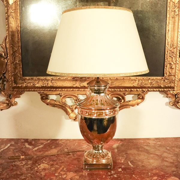 Lampada in porcellana argentata e dorata