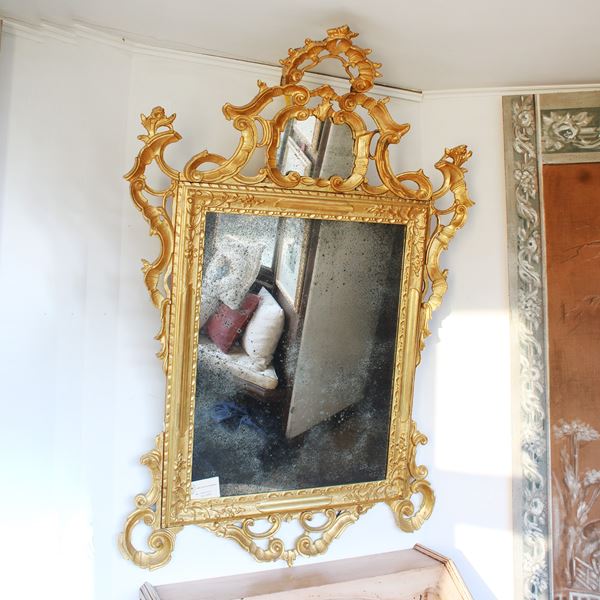 ♦ Specchiera in legno laccato e dorato