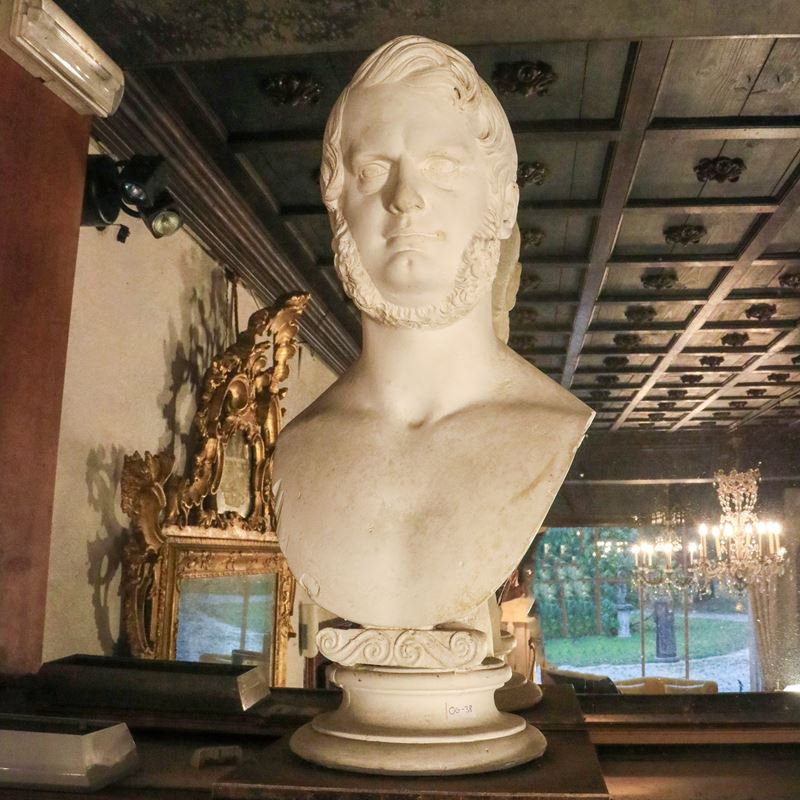 Busto ritratto in gesso  (Italia, XIX- XX sec.)  - Asta Gli Arredi di Villa "Le Marchesane" - San Luca Casa d'Aste