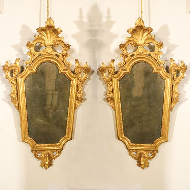 Coppia di specchierine in legno dorato  (Italia, XIX- XX sec.)  - Asta Gli Arredi di Villa "Le Marchesane" - San Luca Casa d'Aste