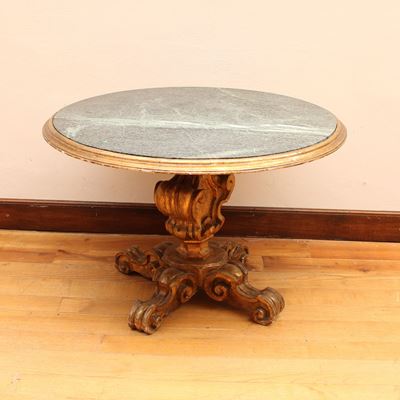 Tavolino da Salotto in Legno Dorato e Marmo