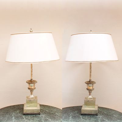 Coppia di Lampade da Tavolo in Metallo Argentato