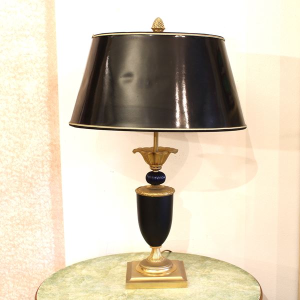 Lampada da tavolo in bronzo dorato e brunito
