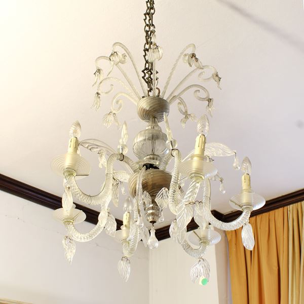 Lampadario a sei luci in vetro di Murano