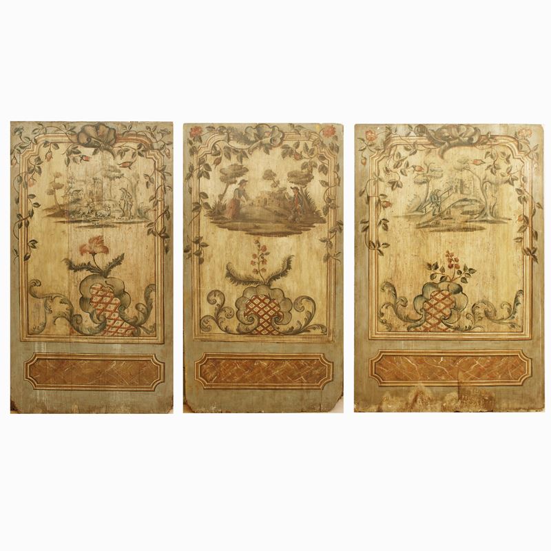 Tre pannelli decorativi  (Italia, XIX - XX sec.)  - Asta Gli Arredi di Villa "Le Marchesane" - San Luca Casa d'Aste
