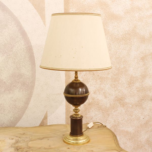 Lampada da tavolo in bronzo dorato e brunito
