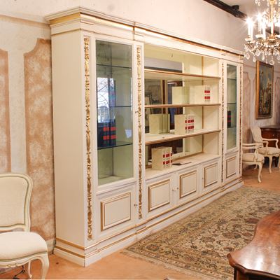 ♦ Grande Libreria in Legno Laccato e Dorato