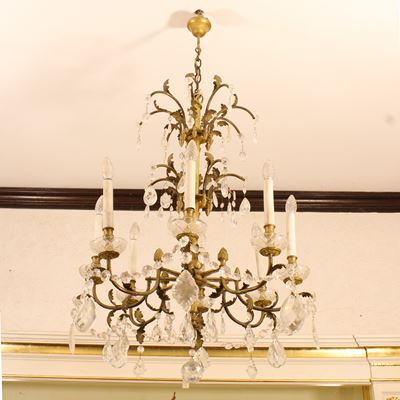 Lampadario a Otto Luci in Bronzo Dorato