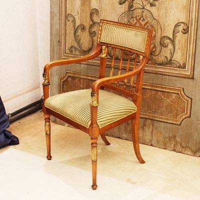♦ Poltrona in Legno e Legno Dorato