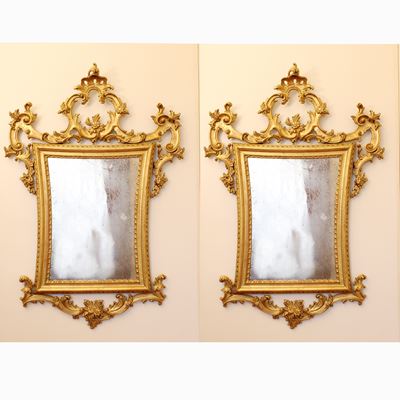 ♦ Coppia di Specchiere in Legno Dorato