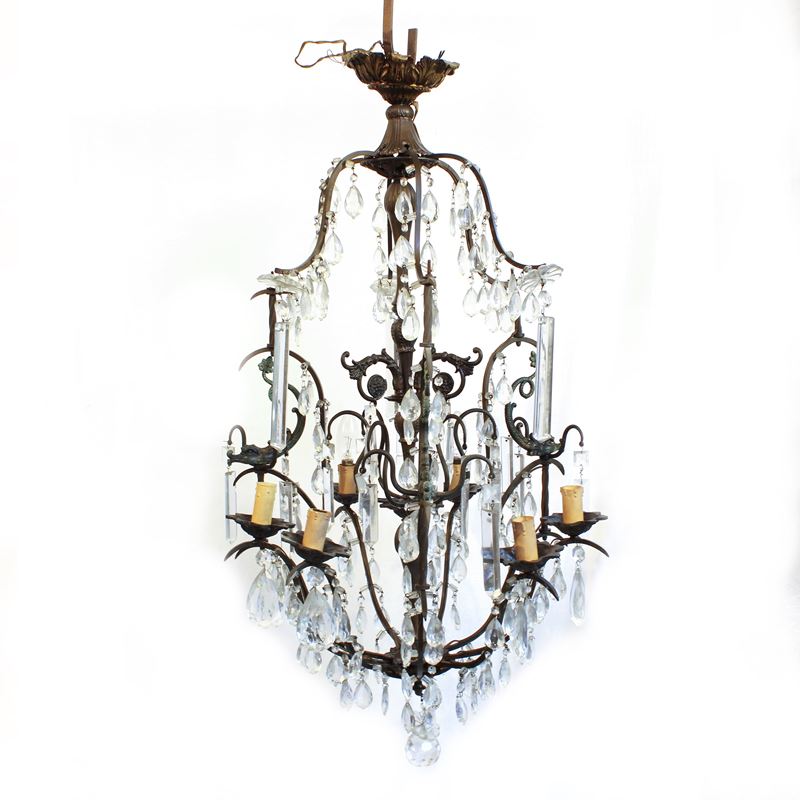 Lampadario a sei luci in ottone  (Italia, XX sec.)  - Asta Illuminazione e decorazione per interni - San Luca Casa d'Aste