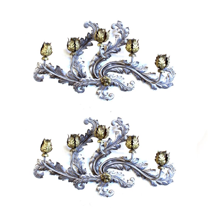 Coppia di appliques a cinque luci  (Italia, XX sec.)  - Asta Illuminazione e decorazione per interni - San Luca Casa d'Aste