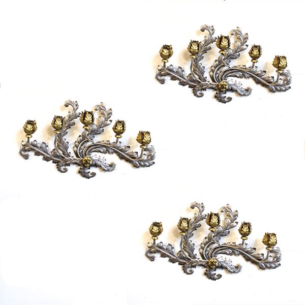 Tre appliques a cinque luci