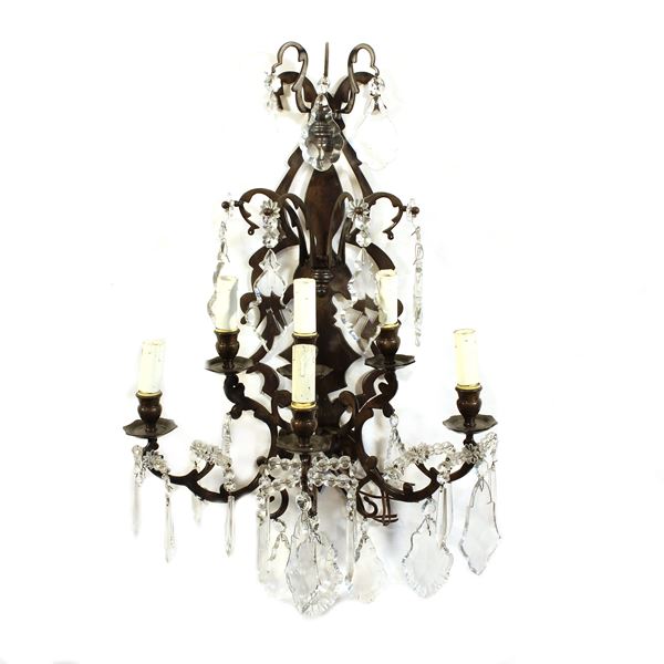 Coppia di appliques a sei luci in ottone