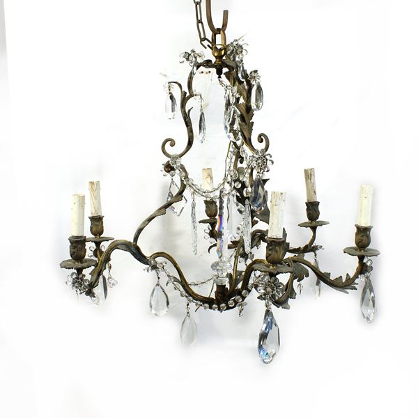 Lampadario a sei luci in bronzo