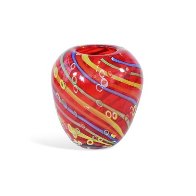 Manifattura italiana, Vaso in vetro sommerso con striature e murrine