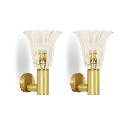 Manifattura italiana, Coppia di appliques in ottone e vetro di Murano, XX secolo