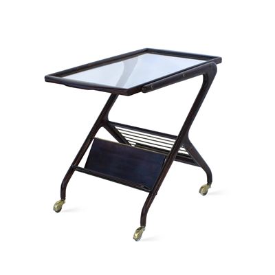 Cesare Lacca, Carrello portavivande in legno, ottone e vetro, Italia, anni '50