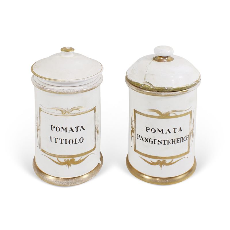 Coppia di vasi da farmacia in ceramica  (Italia, XIX-XX sec.)  - Asta ASTA A TEMPO Ceramiche e porcellane - San Luca Casa d'Aste