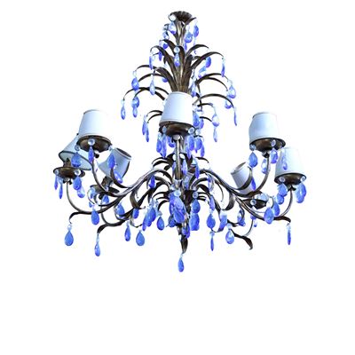 Lampadario a Otto Luci in Metallo Dorato