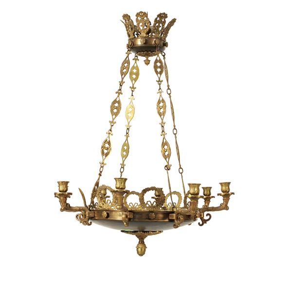 Lampadario a otto luci in stile Impero