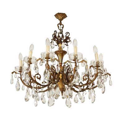 Lampadario a Dieci Luci in Metallo Dorato