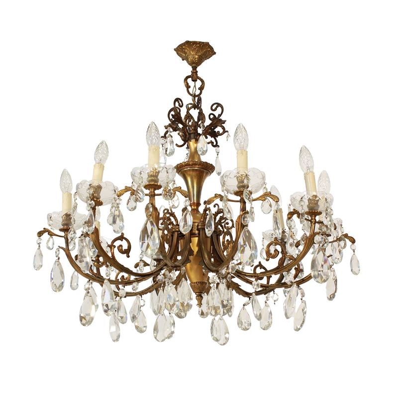 Lampadario a dieci luci in metallo dorato  (XIX-XX sec.)  - Asta Dimore Venete - San Luca Casa d'Aste