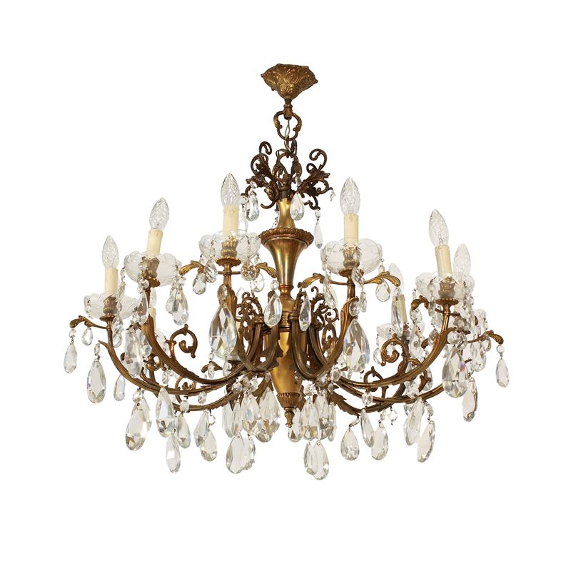 Lampadario a dieci luci in metallo dorato  (XIX-XX sec.)  - Asta Dimore Venete - San Luca Casa d'Aste