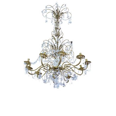 Lampadario a Dieci Luci in Bronzo e Cristallo