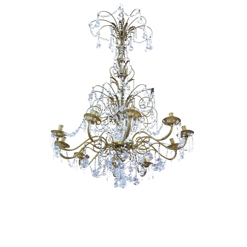 Lampadario a dieci luci in bronzo e cristallo  (Austria, XIX-XX sec.)  - Asta Dimore Venete - San Luca Casa d'Aste