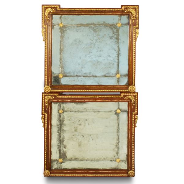 Coppia di specchiere in legno e legno dorato