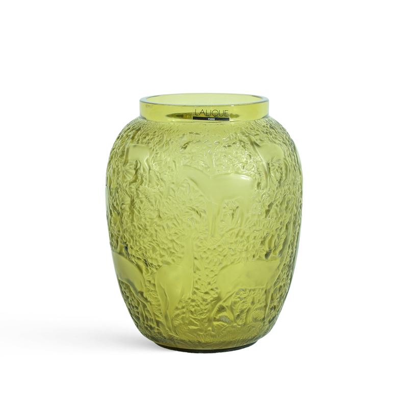 Vaso in vetro a rilievo  (manifattura Lalique, Francia XX sec.)  - Asta Dimore Venete - San Luca Casa d'Aste
