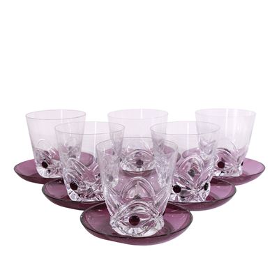 Lalique, Set di sei bicchieri 'Florida' in cristallo e vetro viola