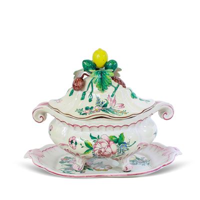 Zuppiera con présentoir in ceramica, Italia, XX secolo