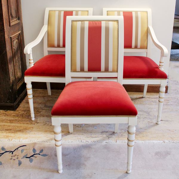 ♦ Due poltrone ed una sedia in legno laccato