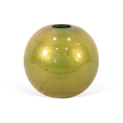 Laura Diaz De Santillana, Vaso della serie 'Sommersi Oro', vetro verde con foglie d'oro