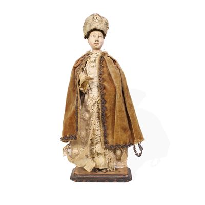 Manifattura italiana, Figura religiosa in legno e tessuto, XVIII-XIX secolo