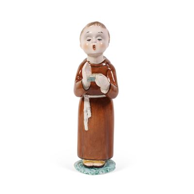Manifattura italiana, Statuetta in ceramica smaltata raffigurante un frate