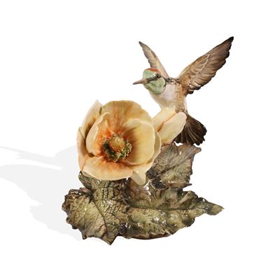 Manifattura Tagliarol, Scultura in porcellana di colibrì e fiore