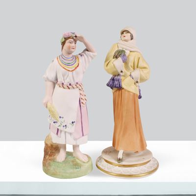 Manifatture Dmitov e Capodimonte, Due sculture in ceramica dipinta policromatica