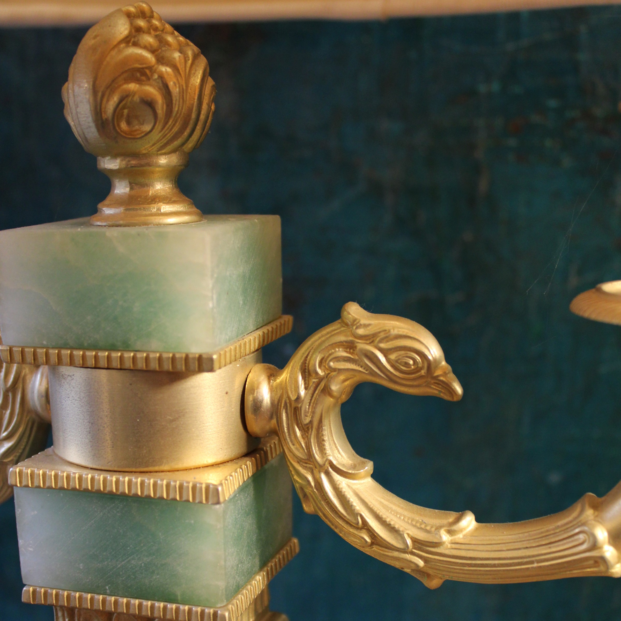 Lampada da Tavolo in Bronzo e Quarzo Verde