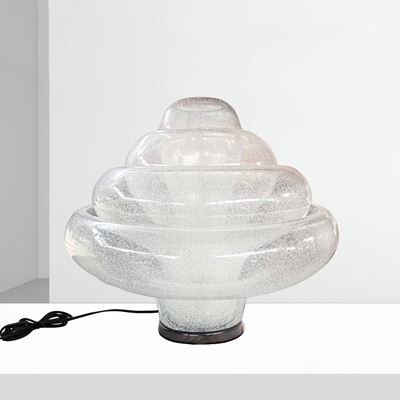 Carlo Nason, Lampada da tavolo Lotus, modello LT. 305, vetro di Murano con base in metallo