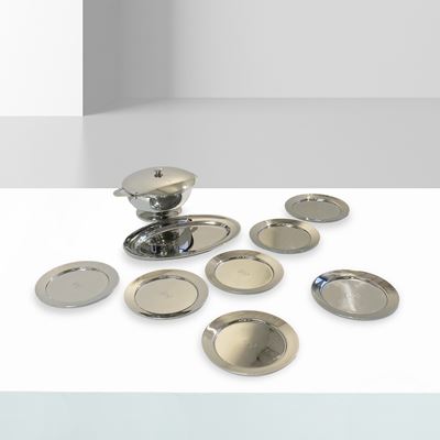 Gio Ponti, Set di oggetti per la tavola, produzione Fratelli Calderoni, metallo argentato, Italia...