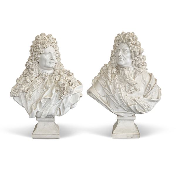 Coppia di grandi busti ritratto in marmo bianco