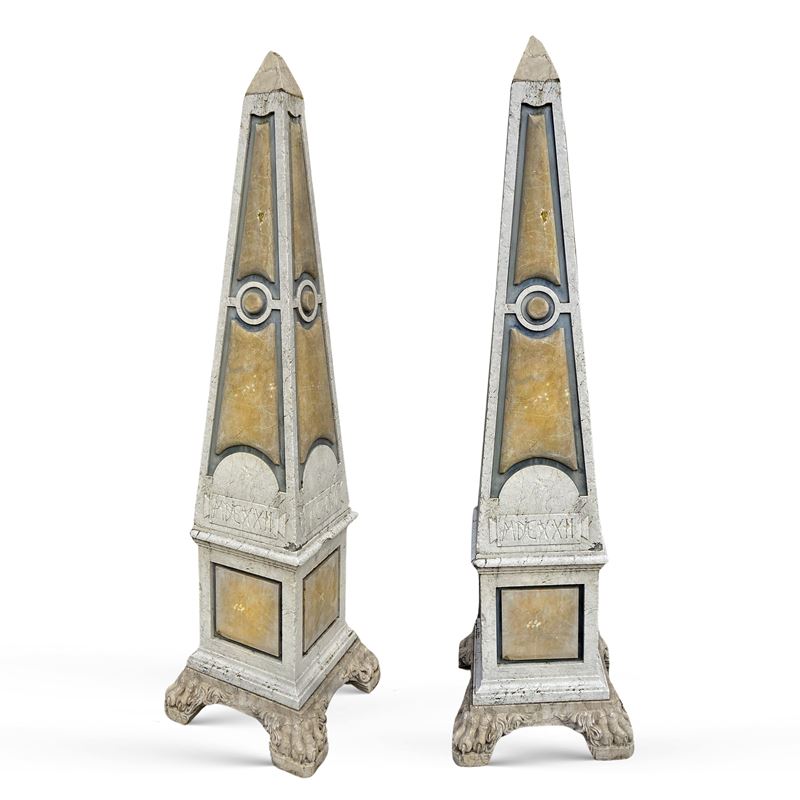 Coppia di obelischi in marmi vari  (Italia, XIX -XX sec.)  - Asta DIPINTI ANTICHI e ANTIQUARIATO - San Luca Casa d'Aste
