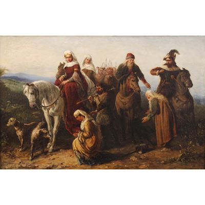 John Brown Abercrombie, Nobili a cavallo con personaggi di corte, olio su tela