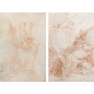 Artista Italiano, Scene bibliche, coppia di sanguigne su carta
