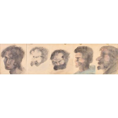 Artista italiano, Studio per volti, acquerello su carta