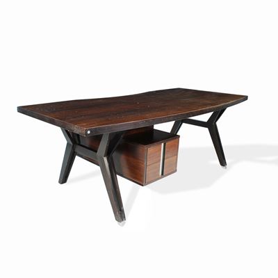 M.I.M, Scrivania direzionale “Tolomeo” in legno e alluminio (Italia, anni ’70)